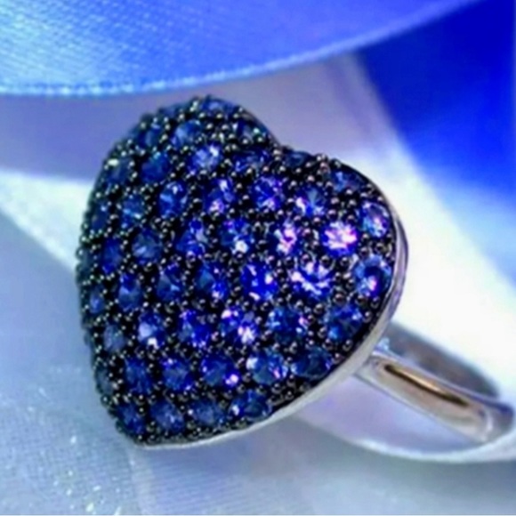 Genwric Jewelry - Heart with Blue Cubic Zirconia Ring - Size 10